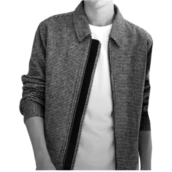 H&M Houndstooth Bomber Jacket Black + White - Wool Blend - Full Zip -Men’s Large - Picture 11 of 16